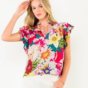 NWT THML Maritza Flutter Sleeve Floral Top Medium